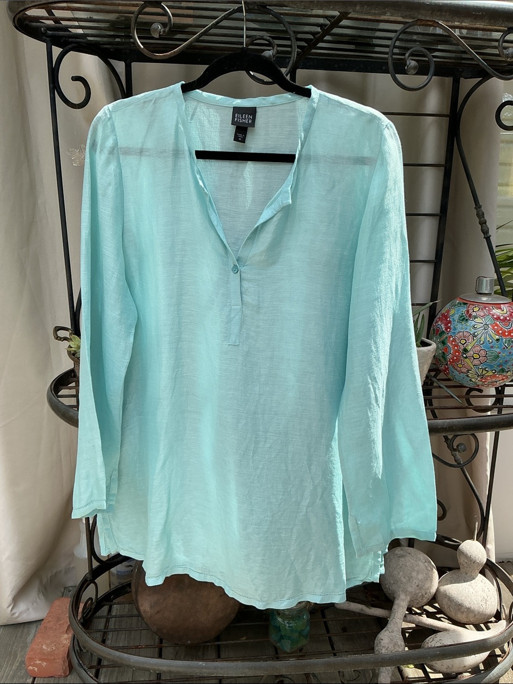 Eileen Fisher Sheer Aqua Long-Sleeve Tunic
